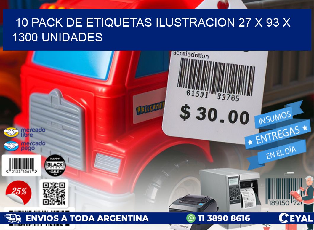 10 PACK DE ETIQUETAS ILUSTRACION 27 x 93 X 1300 UNIDADES