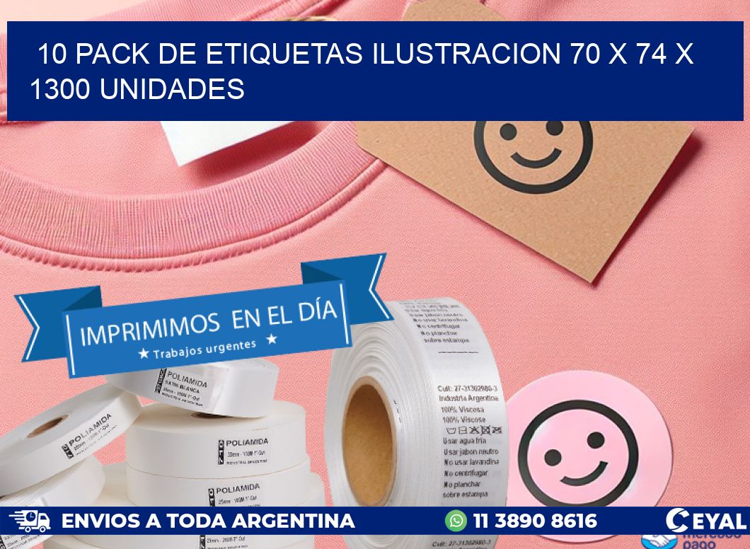 10 PACK DE ETIQUETAS ILUSTRACION 70 x 74 X 1300 UNIDADES