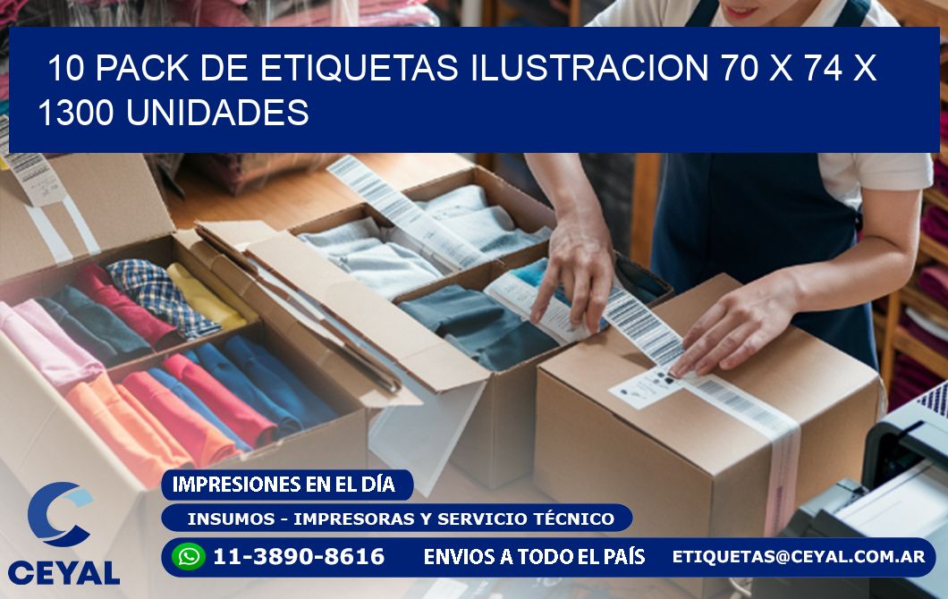 10 PACK DE ETIQUETAS ILUSTRACION 70 x 74 X 1300 UNIDADES