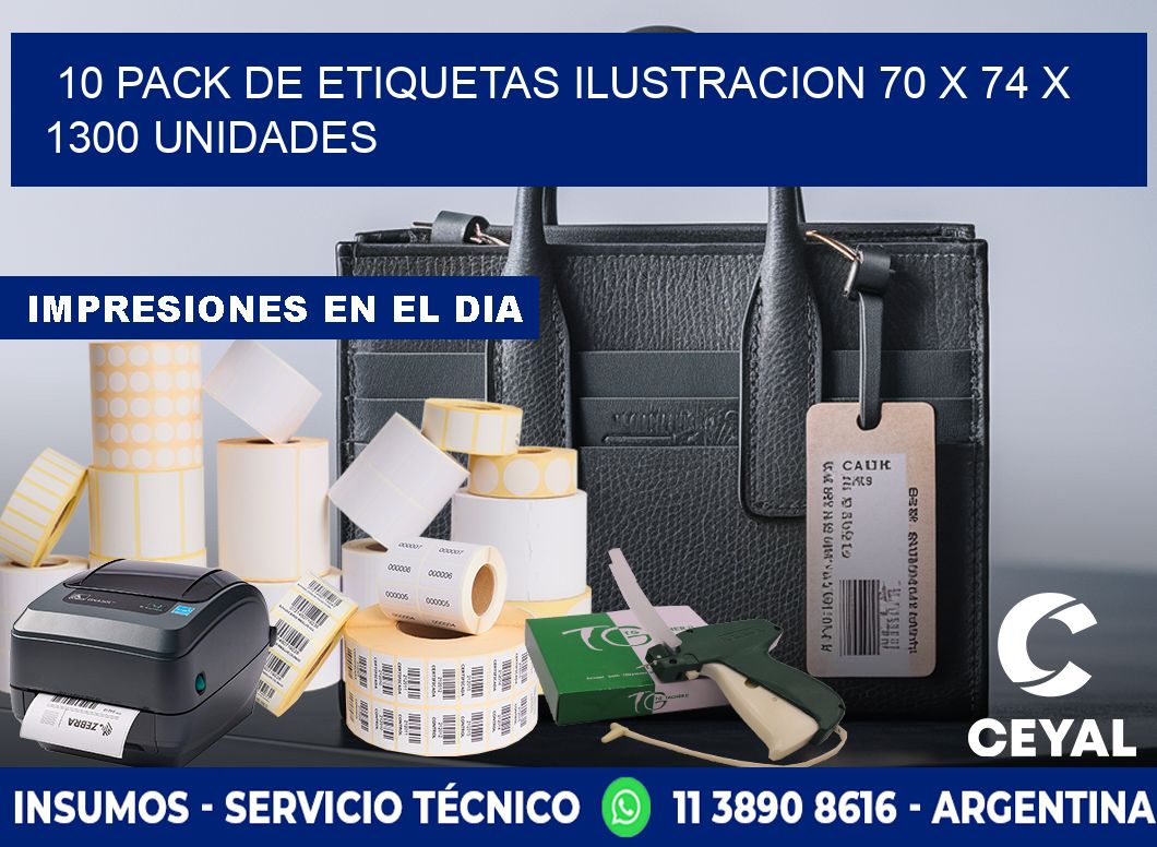 10 PACK DE ETIQUETAS ILUSTRACION 70 x 74 X 1300 UNIDADES