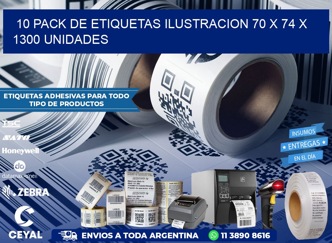 10 PACK DE ETIQUETAS ILUSTRACION 70 x 74 X 1300 UNIDADES