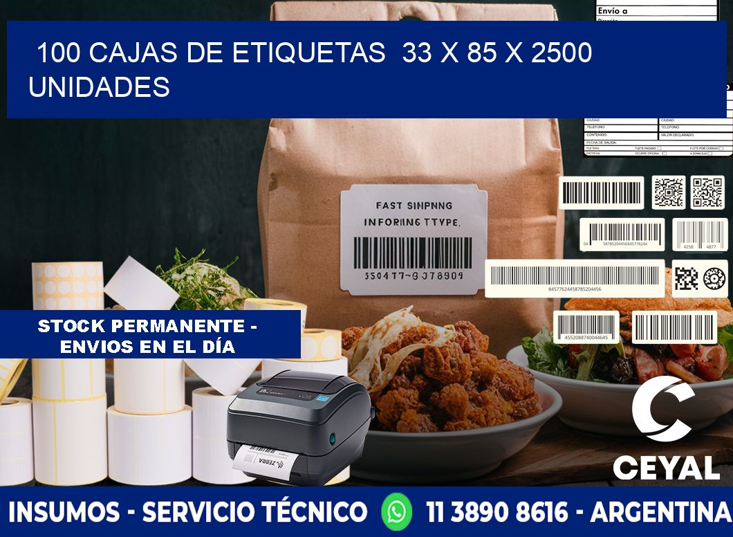 100 CAJAS DE ETIQUETAS  33 x 85 X 2500 UNIDADES