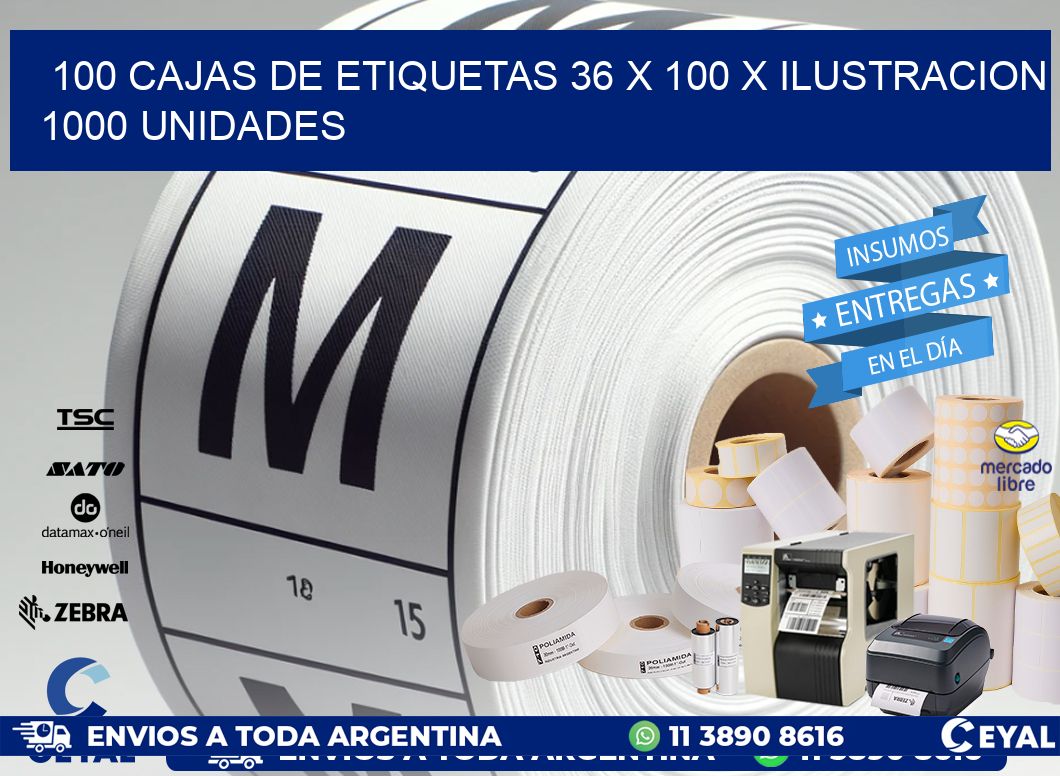 100 CAJAS DE ETIQUETAS 36 x 100 X ILUSTRACION 1000 UNIDADES