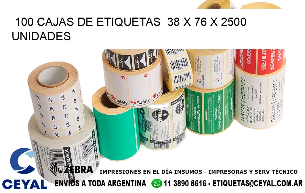 100 CAJAS DE ETIQUETAS  38 x 76 X 2500 UNIDADES