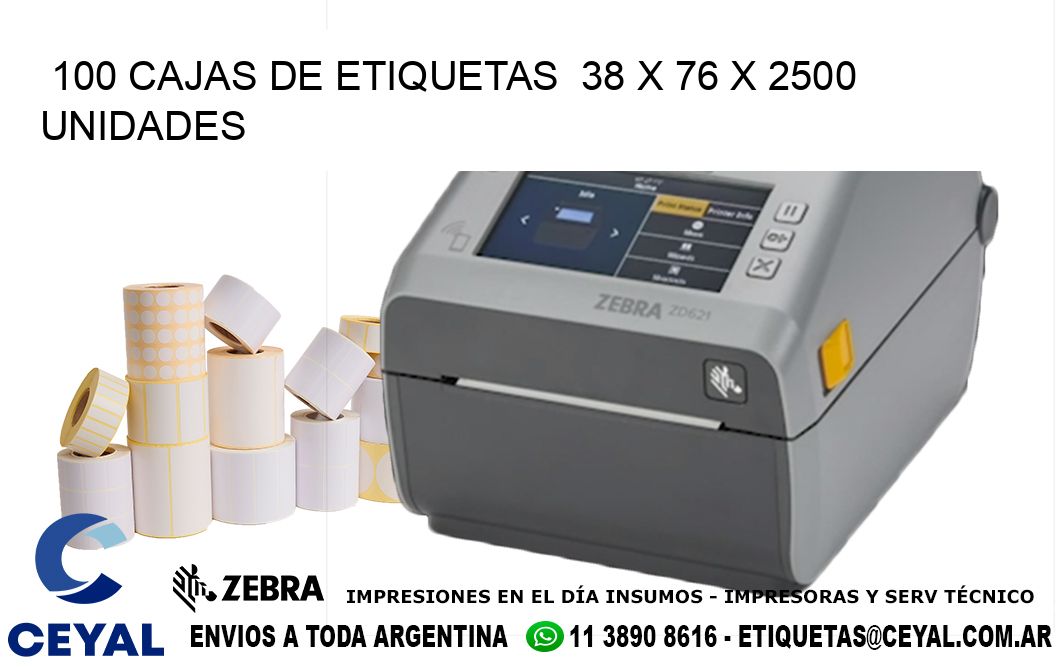 100 CAJAS DE ETIQUETAS  38 x 76 X 2500 UNIDADES