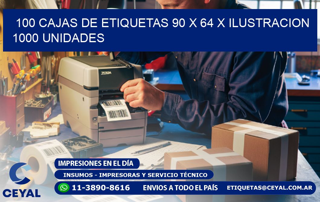 100 CAJAS DE ETIQUETAS 90 x 64 X ILUSTRACION 1000 UNIDADES