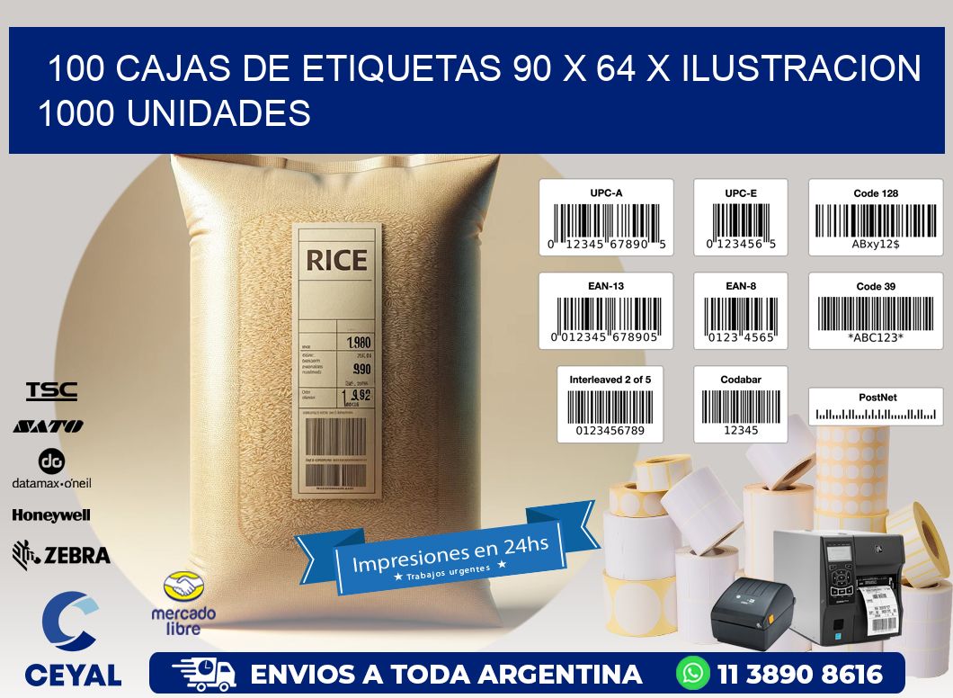100 CAJAS DE ETIQUETAS 90 x 64 X ILUSTRACION 1000 UNIDADES