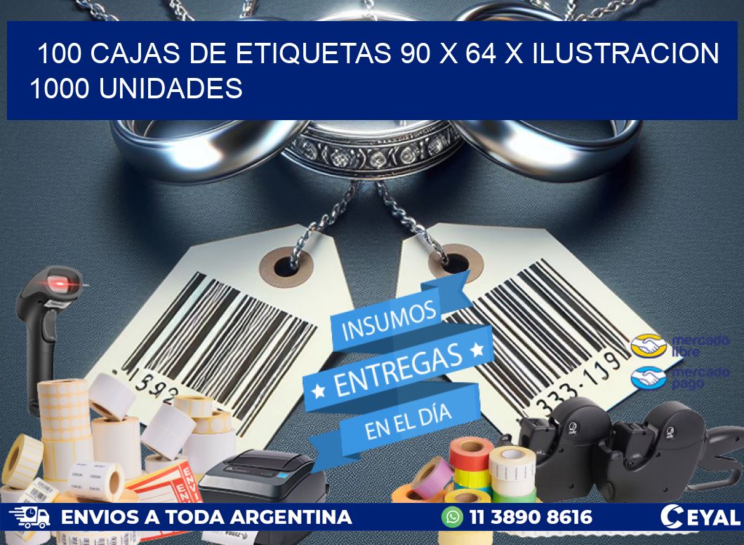100 CAJAS DE ETIQUETAS 90 x 64 X ILUSTRACION 1000 UNIDADES