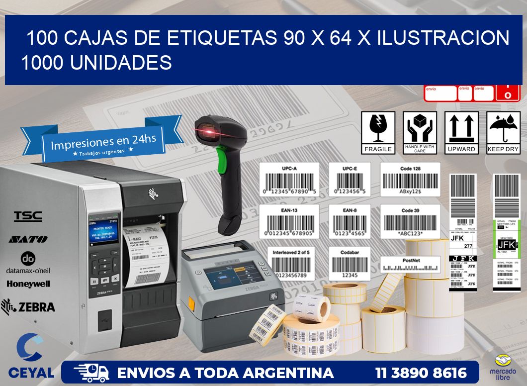 100 CAJAS DE ETIQUETAS 90 x 64 X ILUSTRACION 1000 UNIDADES