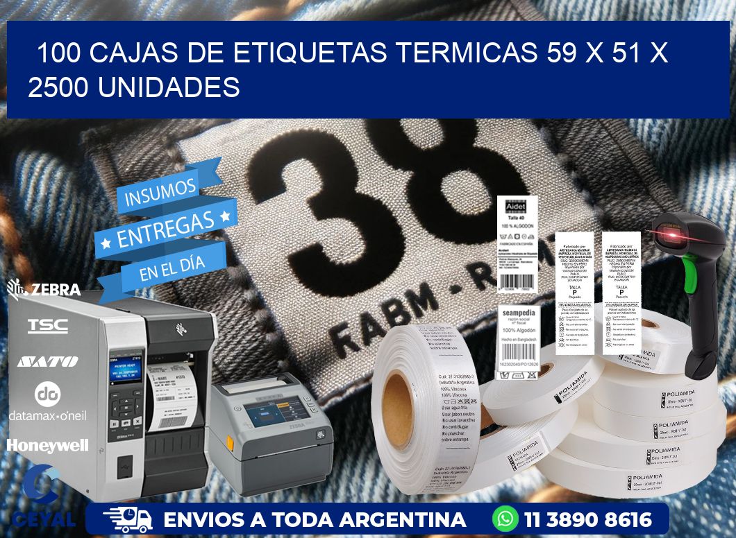 100 CAJAS DE ETIQUETAS TERMICAS 59 x 51 X 2500 UNIDADES