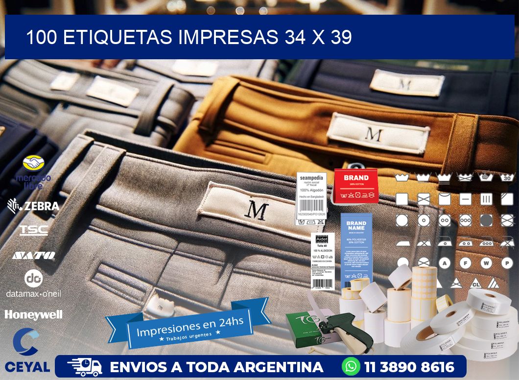 100 ETIQUETAS IMPRESAS 34 x 39