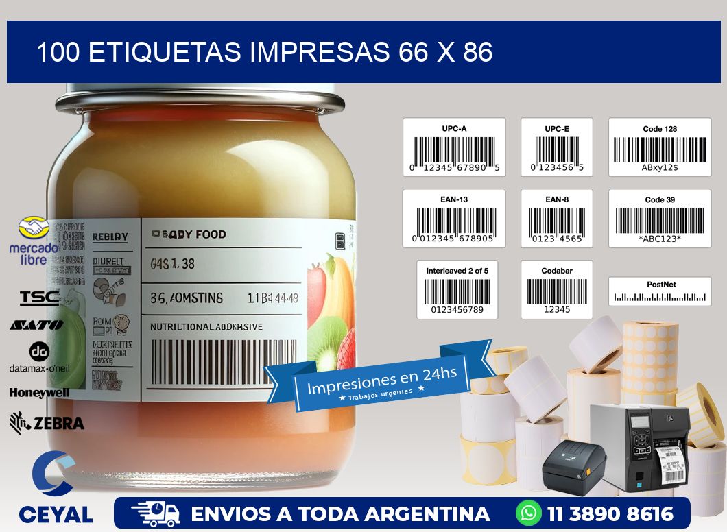100 ETIQUETAS IMPRESAS 66 x 86