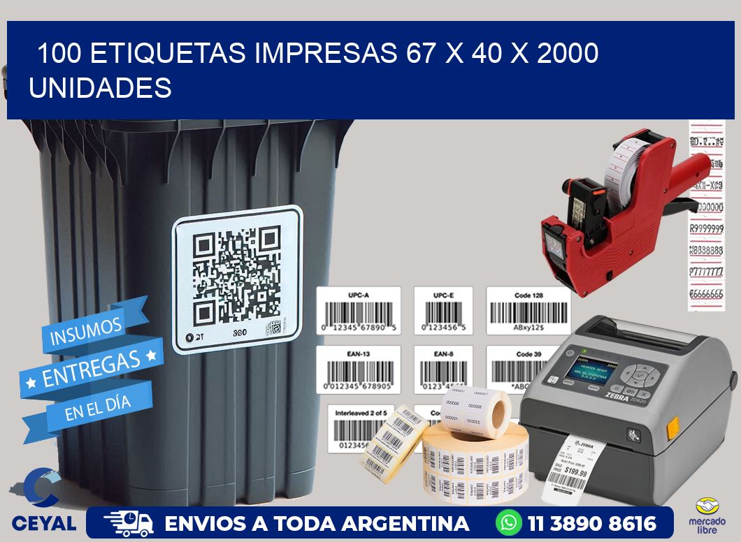 100 ETIQUETAS IMPRESAS 67 x 40 X 2000 UNIDADES