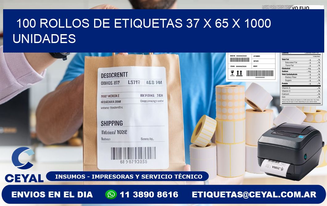 100 ROLLOS DE ETIQUETAS 37 x 65 X 1000 UNIDADES