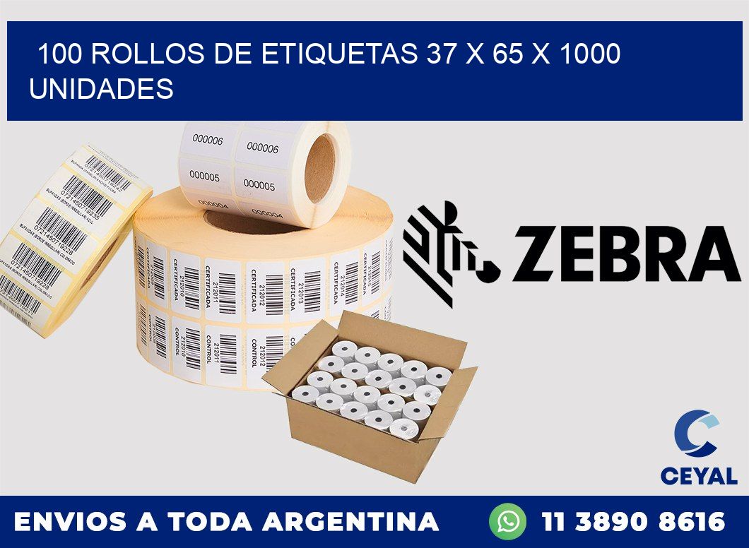 100 ROLLOS DE ETIQUETAS 37 x 65 X 1000 UNIDADES