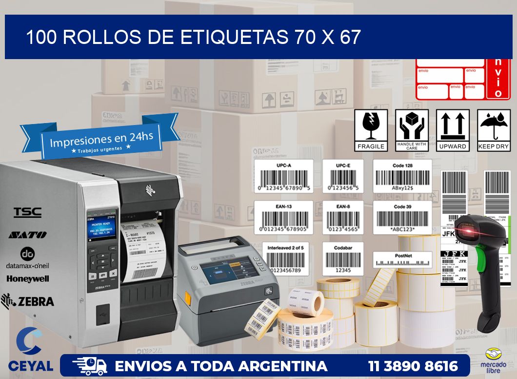 100 ROLLOS DE ETIQUETAS 70 x 67