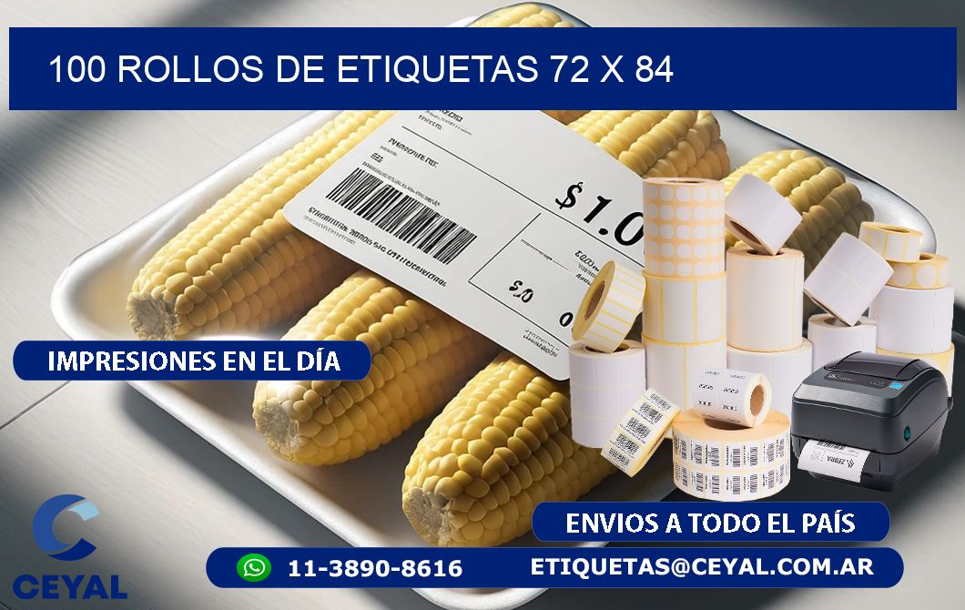 100 ROLLOS DE ETIQUETAS 72 x 84