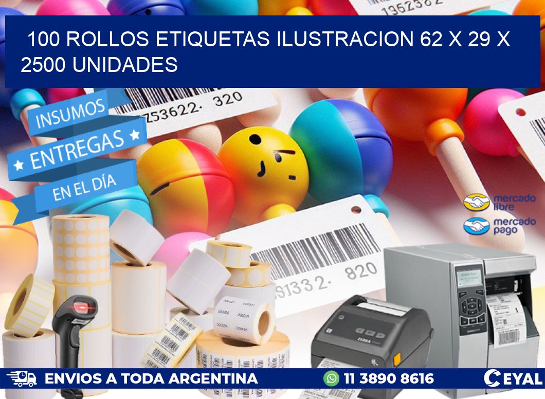 100 ROLLOS ETIQUETAS ILUSTRACION 62 x 29 X 2500 UNIDADES