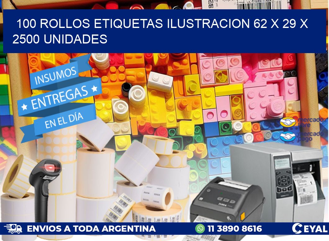 100 ROLLOS ETIQUETAS ILUSTRACION 62 x 29 X 2500 UNIDADES