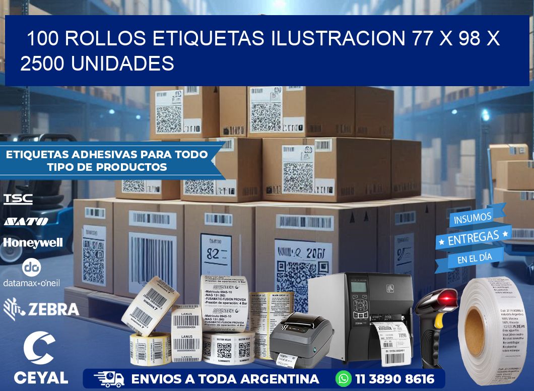 100 ROLLOS ETIQUETAS ILUSTRACION 77 x 98 X 2500 UNIDADES