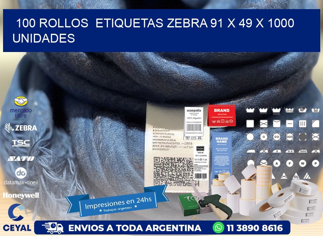 100 ROLLOS  ETIQUETAS ZEBRA 91 x 49 X 1000 UNIDADES