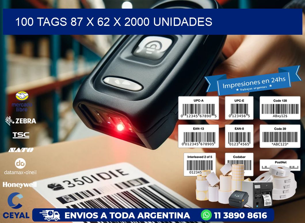 100 TAGS 87 x 62 X 2000 UNIDADES