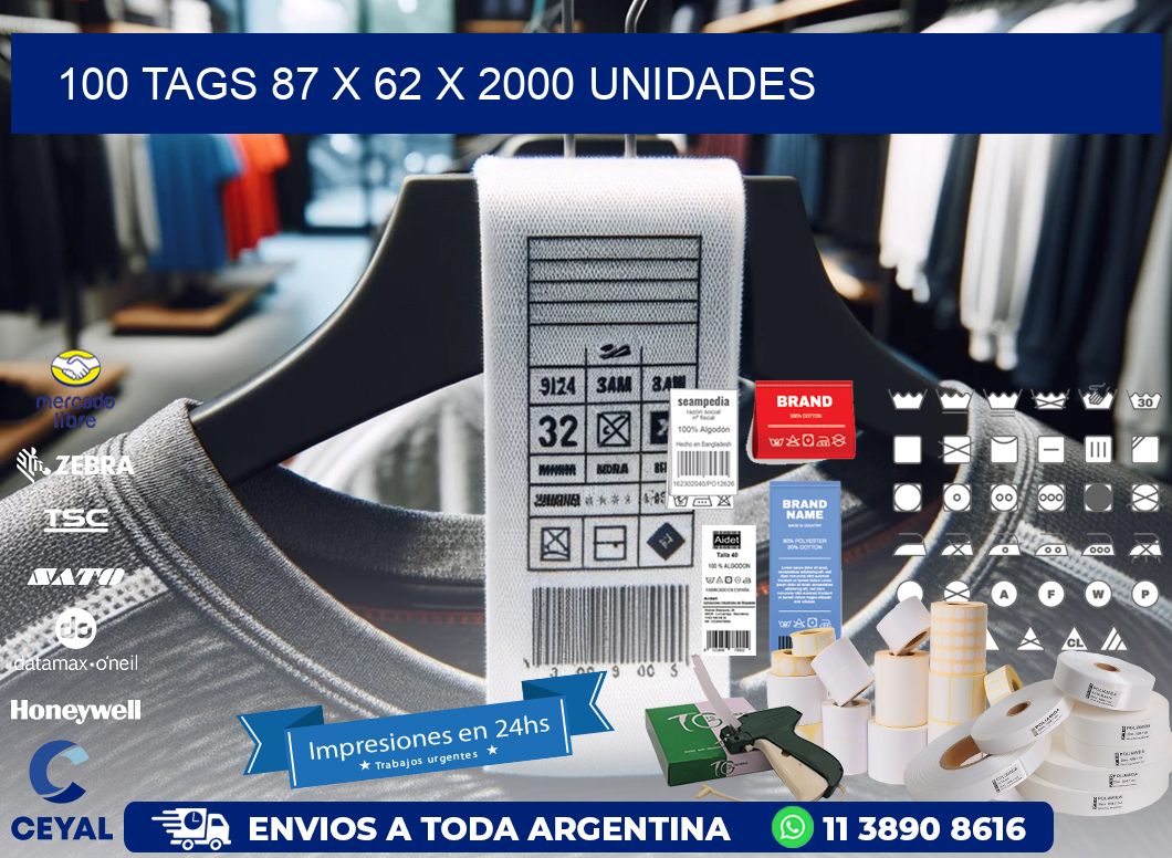 100 TAGS 87 x 62 X 2000 UNIDADES