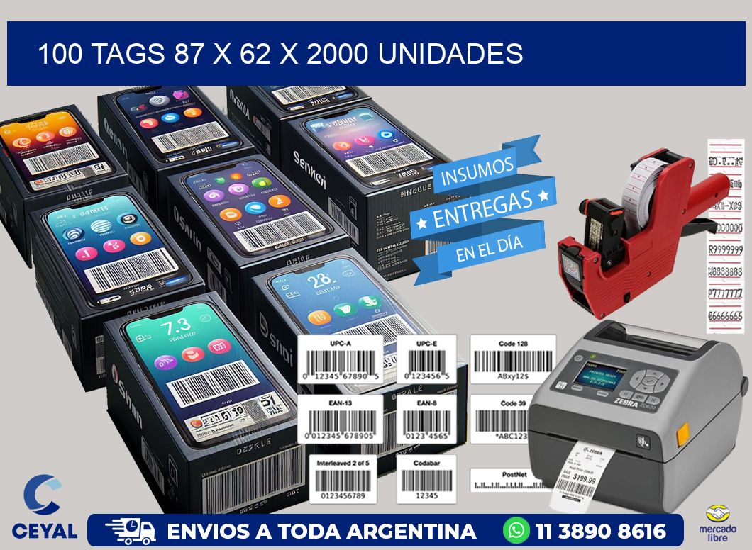 100 TAGS 87 x 62 X 2000 UNIDADES