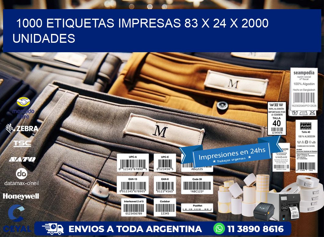 1000 ETIQUETAS IMPRESAS 83 x 24 X 2000 UNIDADES