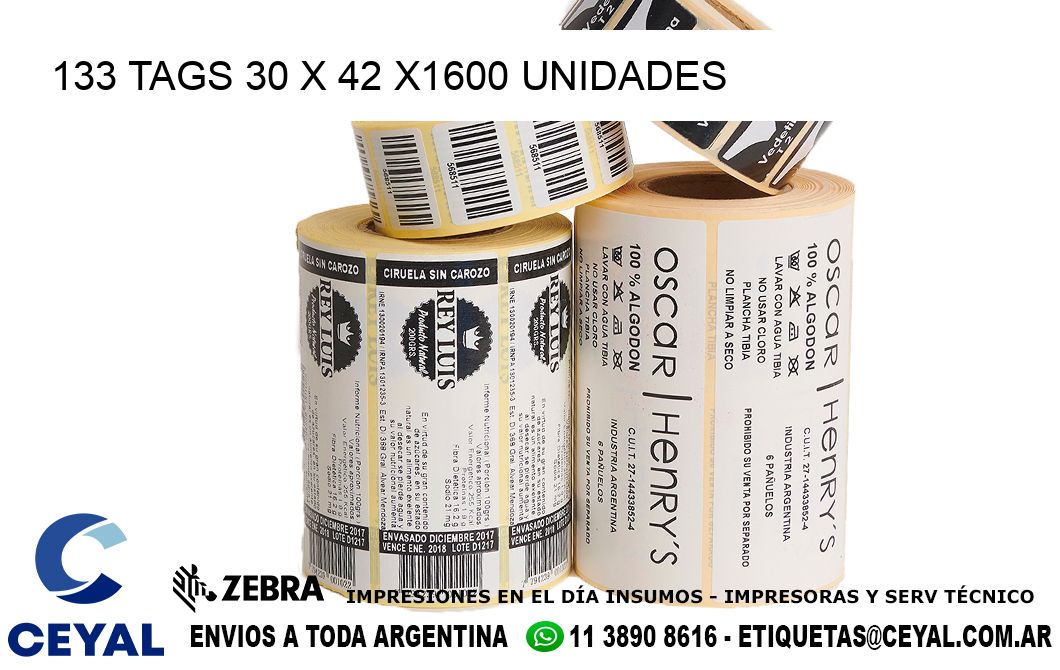 133 TAGS 30 x 42 X1600 UNIDADES