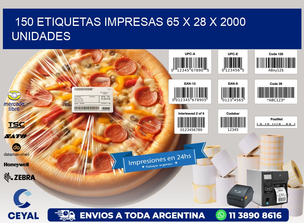 150 ETIQUETAS IMPRESAS 65 x 28 X 2000 UNIDADES