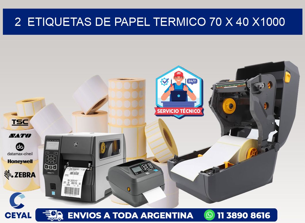 2  ETIQUETAS DE PAPEL TERMICO 70 x 40 X1000