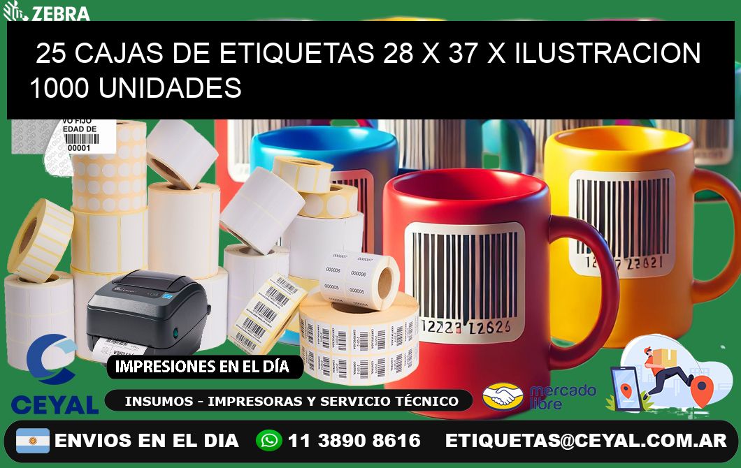 25 CAJAS DE ETIQUETAS 28 x 37 X ILUSTRACION 1000 UNIDADES