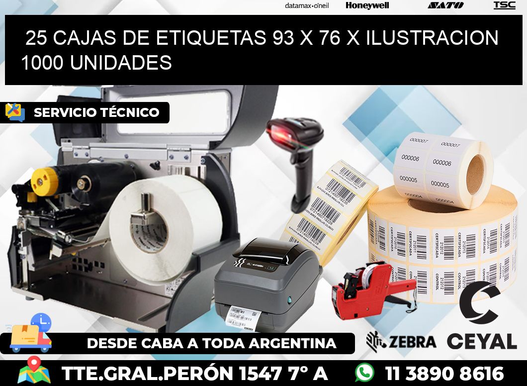 25 CAJAS DE ETIQUETAS 93 x 76 X ILUSTRACION 1000 UNIDADES