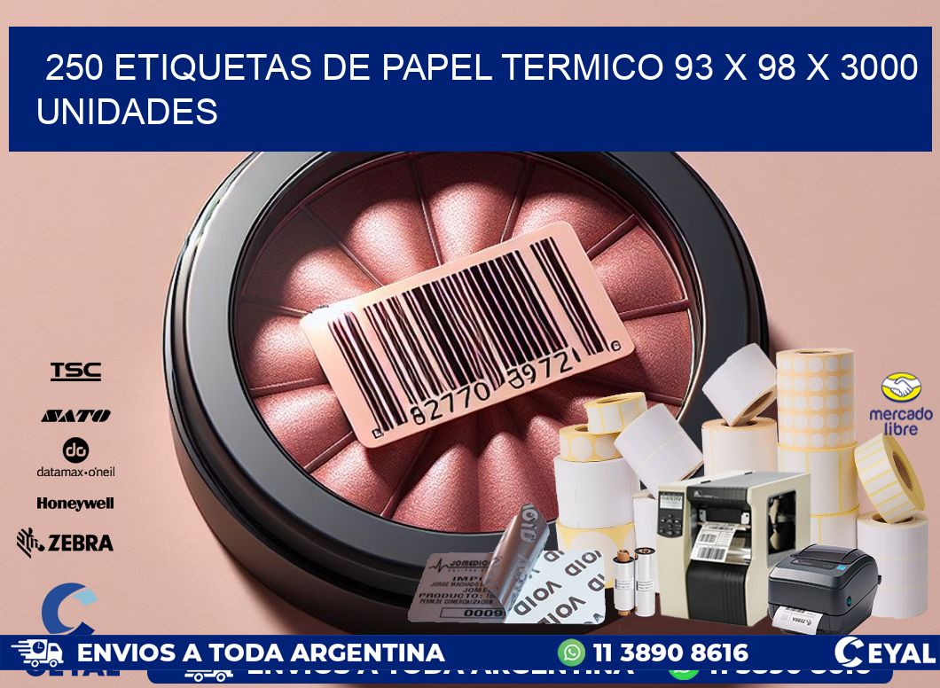 250 ETIQUETAS DE PAPEL TERMICO 93 x 98 X 3000 UNIDADES