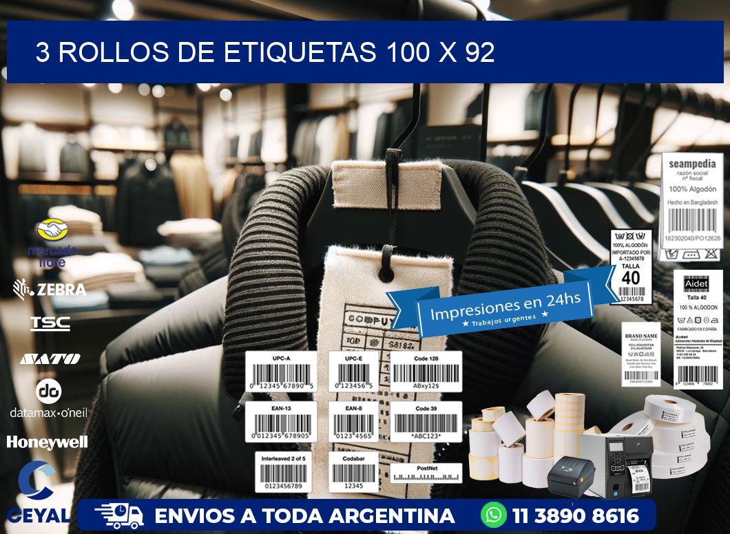 3 ROLLOS DE ETIQUETAS 100 x 92
