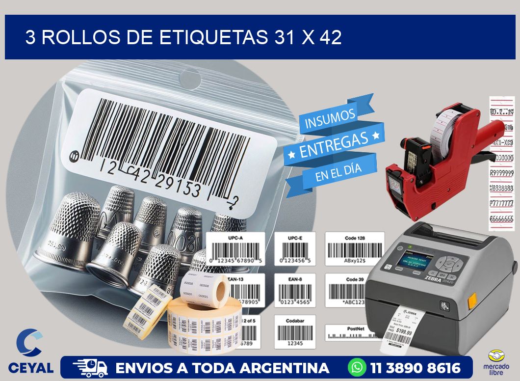 3 ROLLOS DE ETIQUETAS 31 x 42