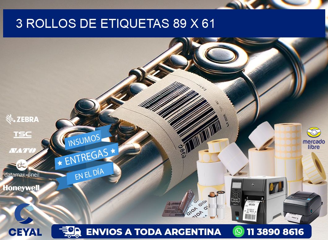 3 ROLLOS DE ETIQUETAS 89 x 61