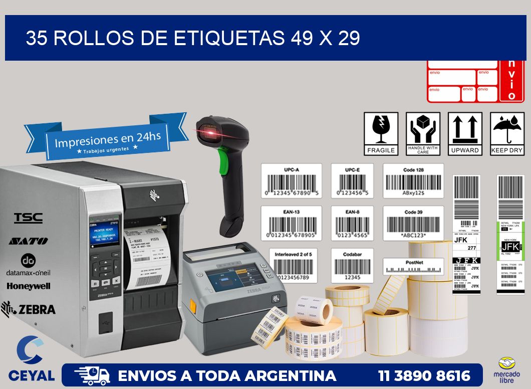 35 ROLLOS DE ETIQUETAS 49 x 29