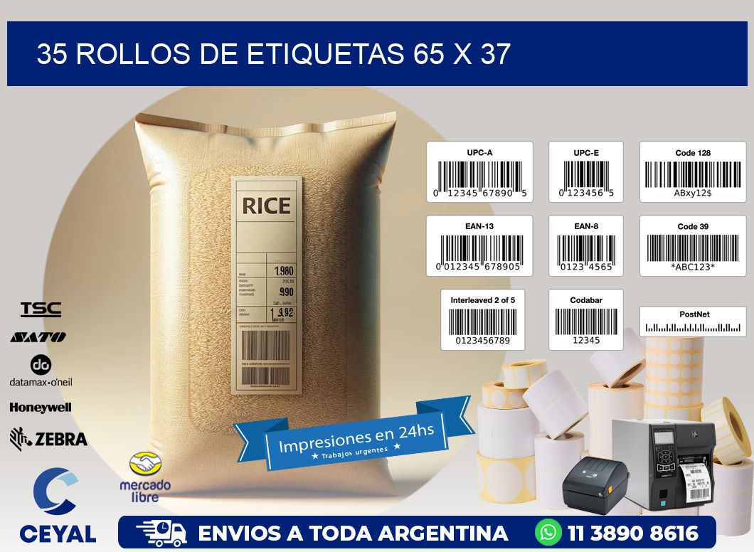 35 ROLLOS DE ETIQUETAS 65 x 37