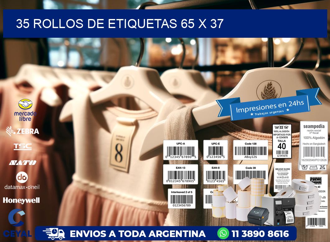35 ROLLOS DE ETIQUETAS 65 x 37