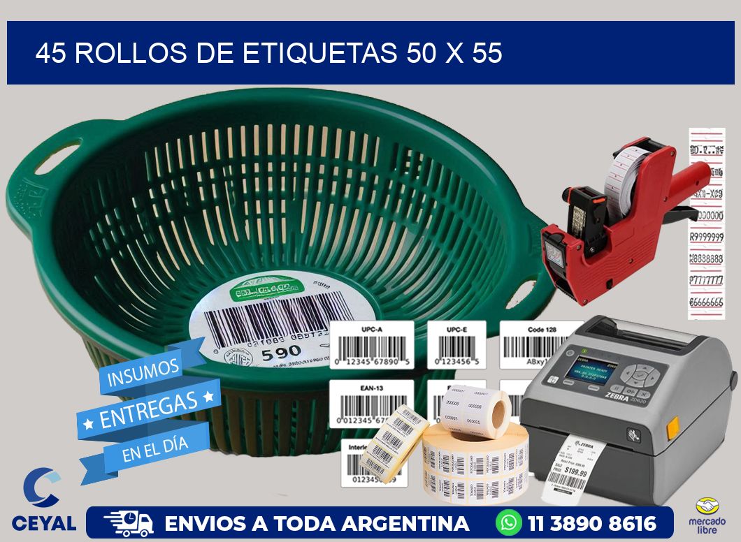 45 ROLLOS DE ETIQUETAS 50 x 55
