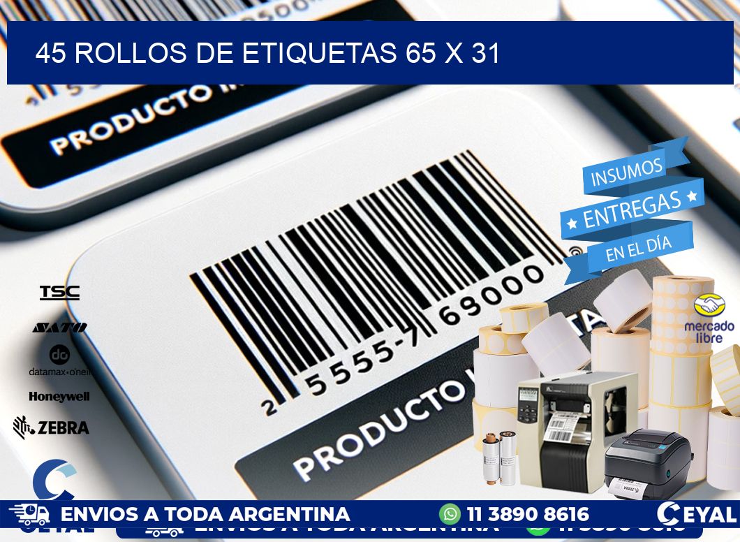 45 ROLLOS DE ETIQUETAS 65 x 31