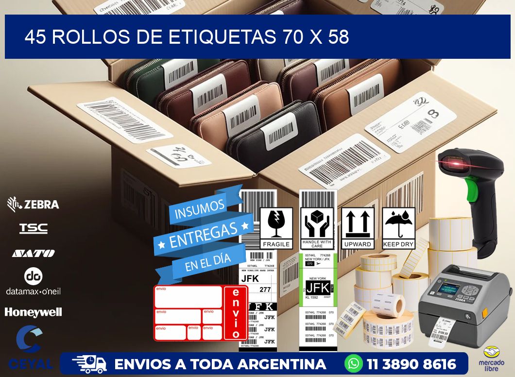 45 ROLLOS DE ETIQUETAS 70 x 58