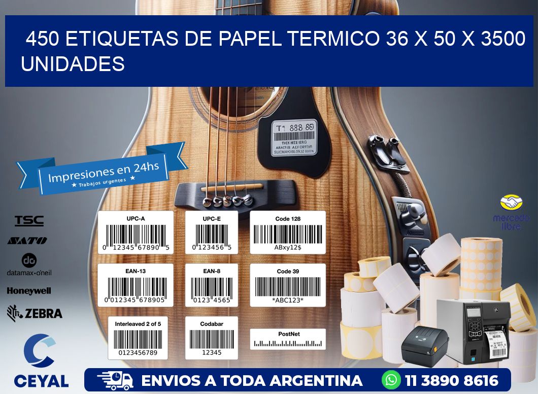 450 ETIQUETAS DE PAPEL TERMICO 36 x 50 X 3500 UNIDADES