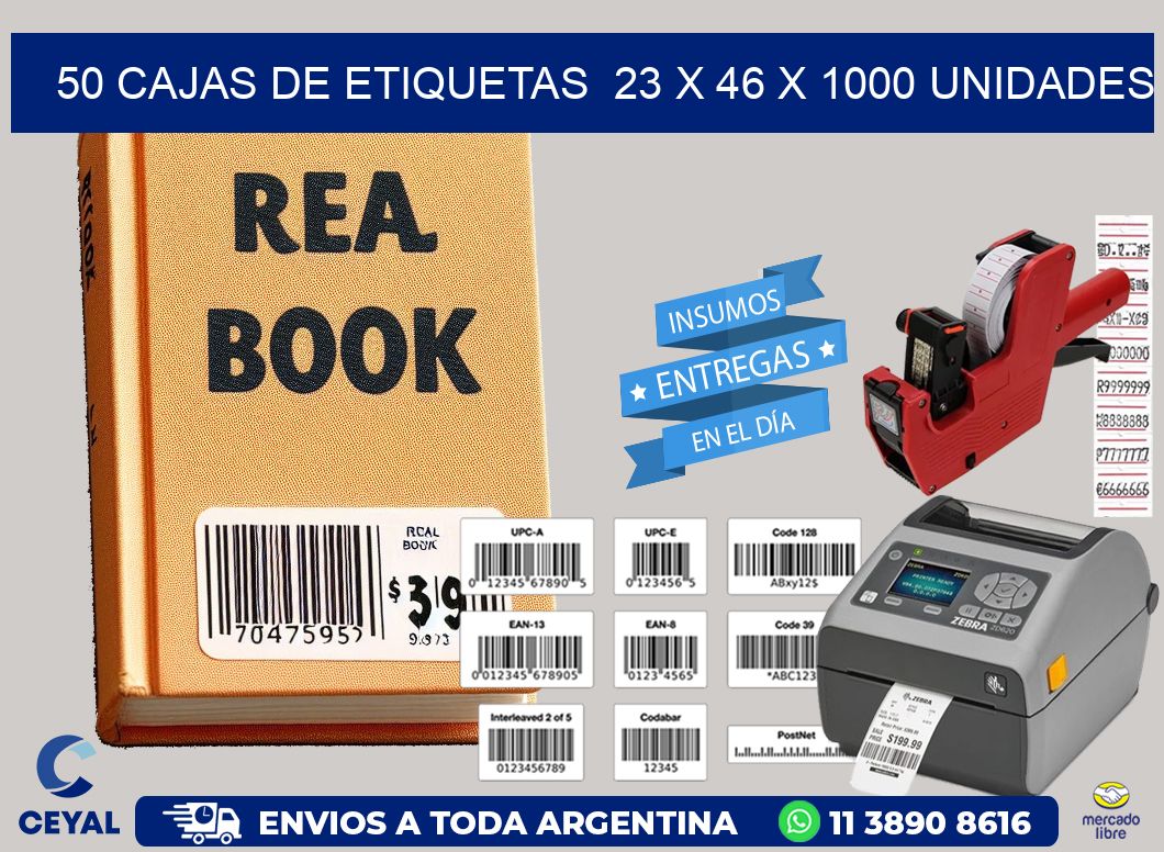 50 CAJAS DE ETIQUETAS  23 x 46 X 1000 UNIDADES