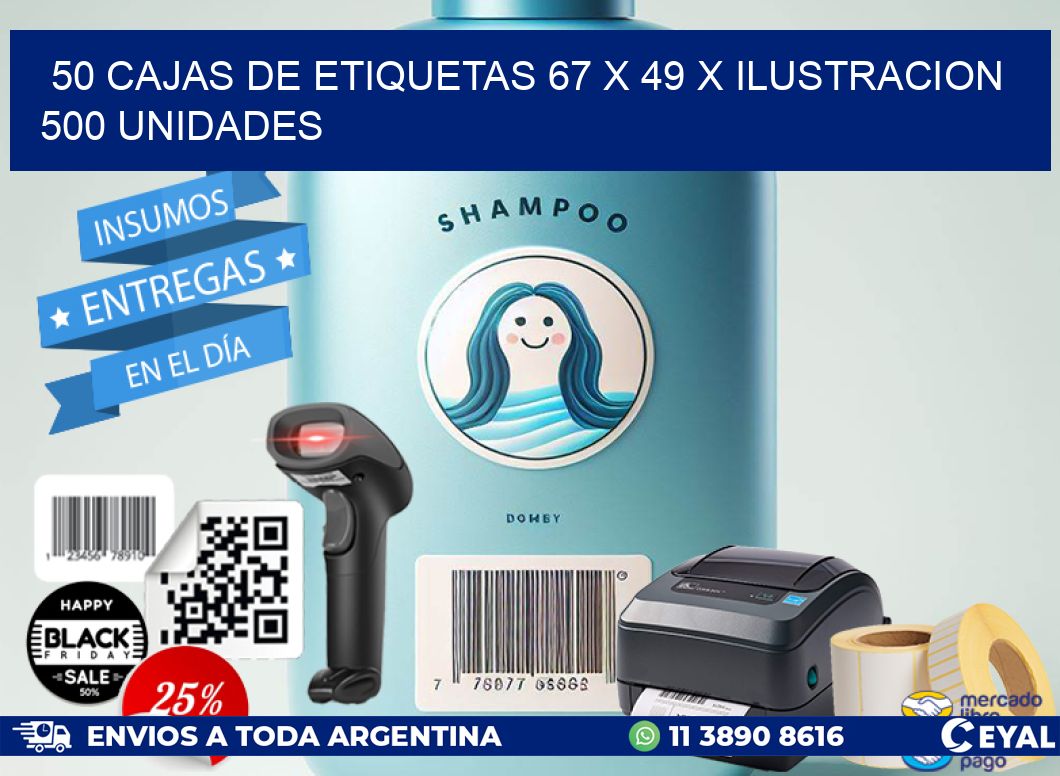 50 CAJAS DE ETIQUETAS 67 x 49 X ILUSTRACION 500 UNIDADES