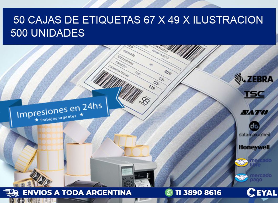 50 CAJAS DE ETIQUETAS 67 x 49 X ILUSTRACION 500 UNIDADES