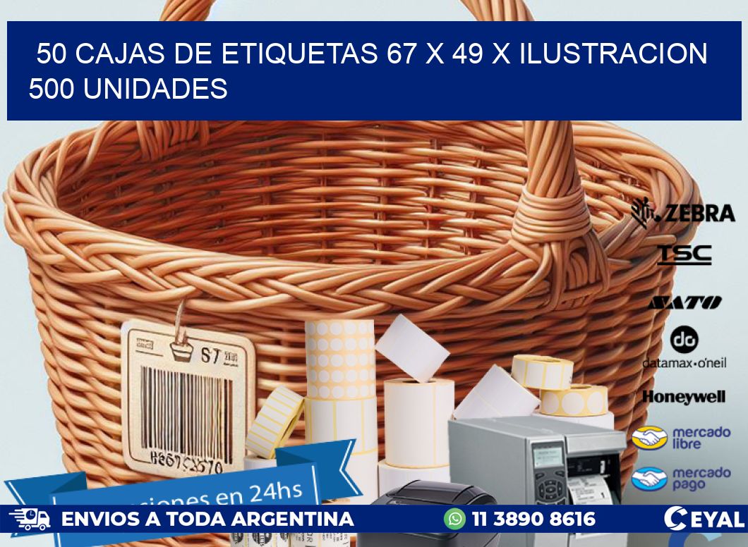 50 CAJAS DE ETIQUETAS 67 x 49 X ILUSTRACION 500 UNIDADES