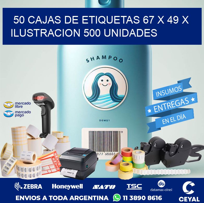 50 CAJAS DE ETIQUETAS 67 x 49 X ILUSTRACION 500 UNIDADES